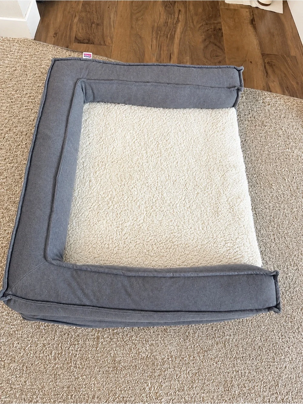 Orthopedic Bolster Dog Pet Bed Gray Plush Sherpa Washable Pet Bed Medium New